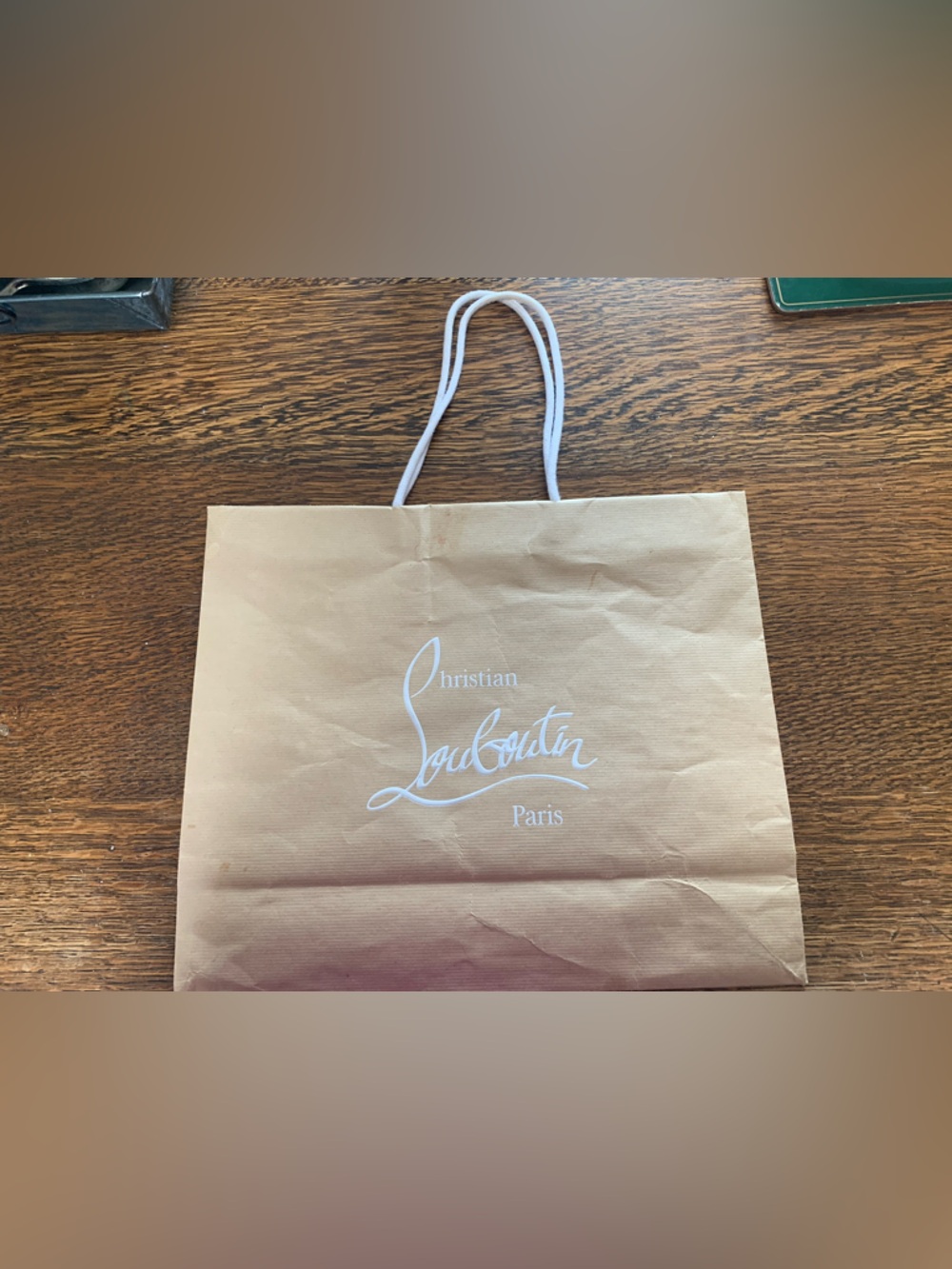 Christian Louboutin Beige Paper Shopping Bag with White Logo Red Interior